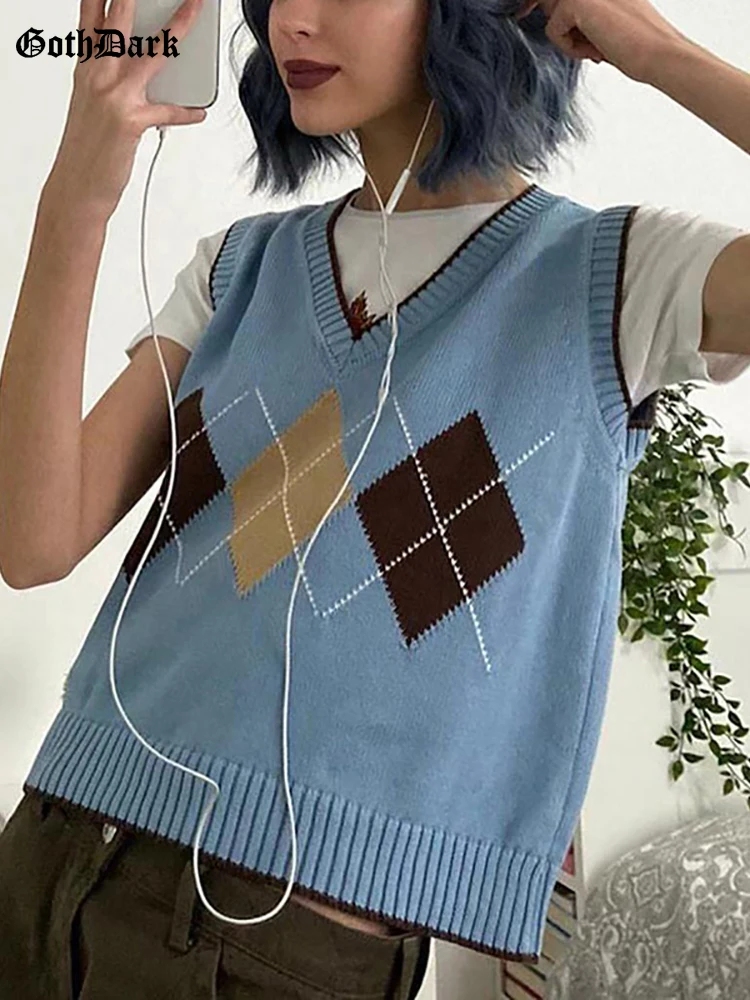 Goth Dark 90s Aesthetic Streetwear Argyle Vests Gothic Grunge Knitted Fashion Women Tank Tops Vintage Sleeveless Autumn Clothes
Goth Dark 90s Aesthetic Streetwear Argyle Vests Gothic Grunge Knitted Fashion Women Tank Tops Vintage Sleeveless Autumn Clothes