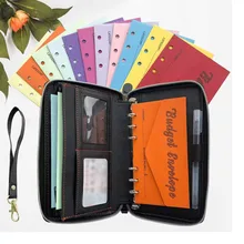 All in One Cash Envelope Wallet Budget Planner Binder Organizer System with 12 Cash Envelopes, for Budgeting and Saving Money