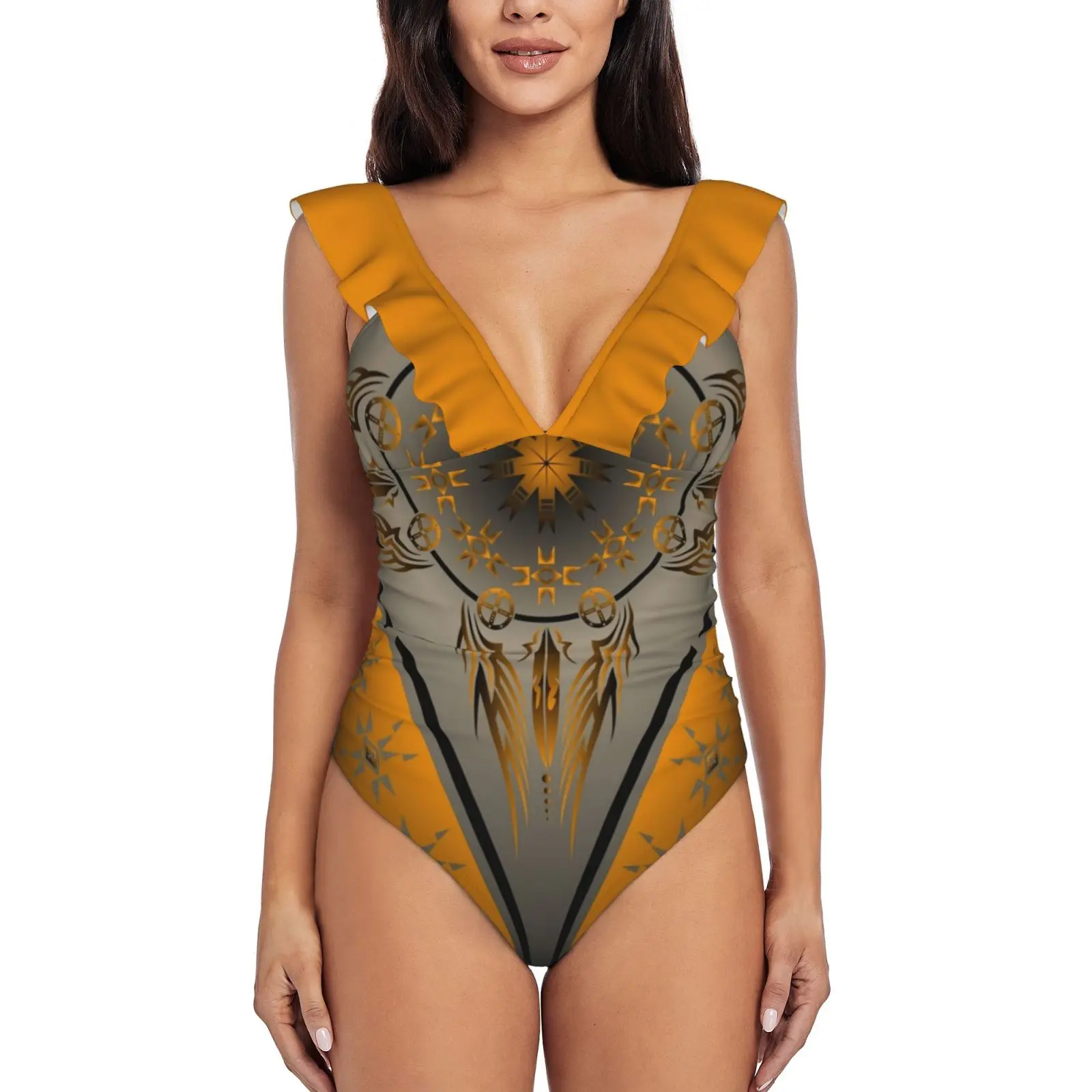 Женский слитный купальник Fire Spirit, оранжевый купальник с оборками и геометрическим рисунком
Женский слитный купальник Fire Spirit, оранжевый купальник с оборками и геометрическим рисунком