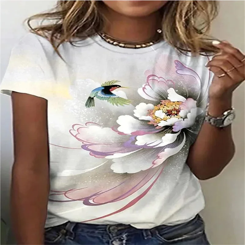 Summer 3D Printing Floral Birdie Women's T-shirt Casual Round Neck Temperament Ladies Short Sleeve Everyday Beach Elegant Top
Summer 3D Printing Floral Birdie Women's T-shirt Casual Round Neck Temperament Ladies Short Sleeve Everyday Beach Elegant Top