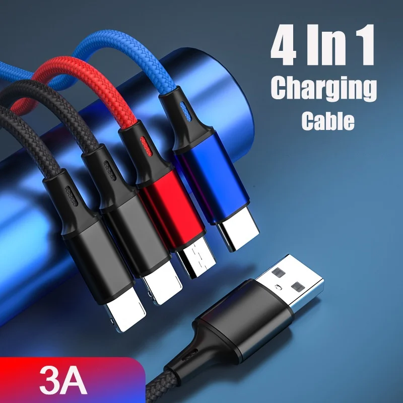 3A 4 in 1 USB Fast Charging Cable Braided Fabric Type C Micro USB Charger Cable for Iphone Xiaomi Samsung TypeC Charge Line
3A 4 in 1 USB Fast Charging Cable Braided Fabric Type C Micro USB Charger Cable for Iphone Xiaomi Samsung TypeC Charge Line
