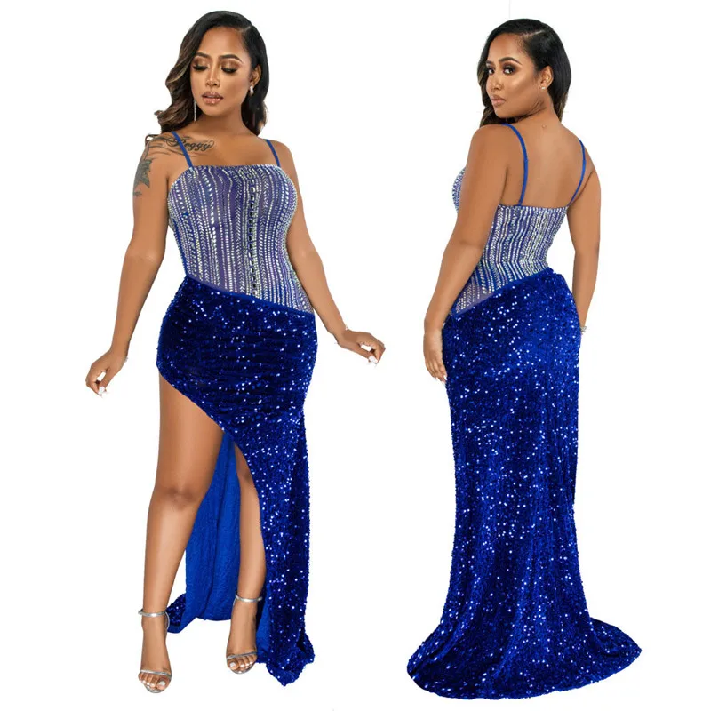 WUHE Diamonds Mesh Patchwork Spaghetti Strap Women Sequin Dress High Side Split Maxi Mermaid Dress Sexy Night Party Wear
WUHE Diamonds Mesh Patchwork Spaghetti Strap Women Sequin Dress High Side Split Maxi Mermaid Dress Sexy Night Party Wear