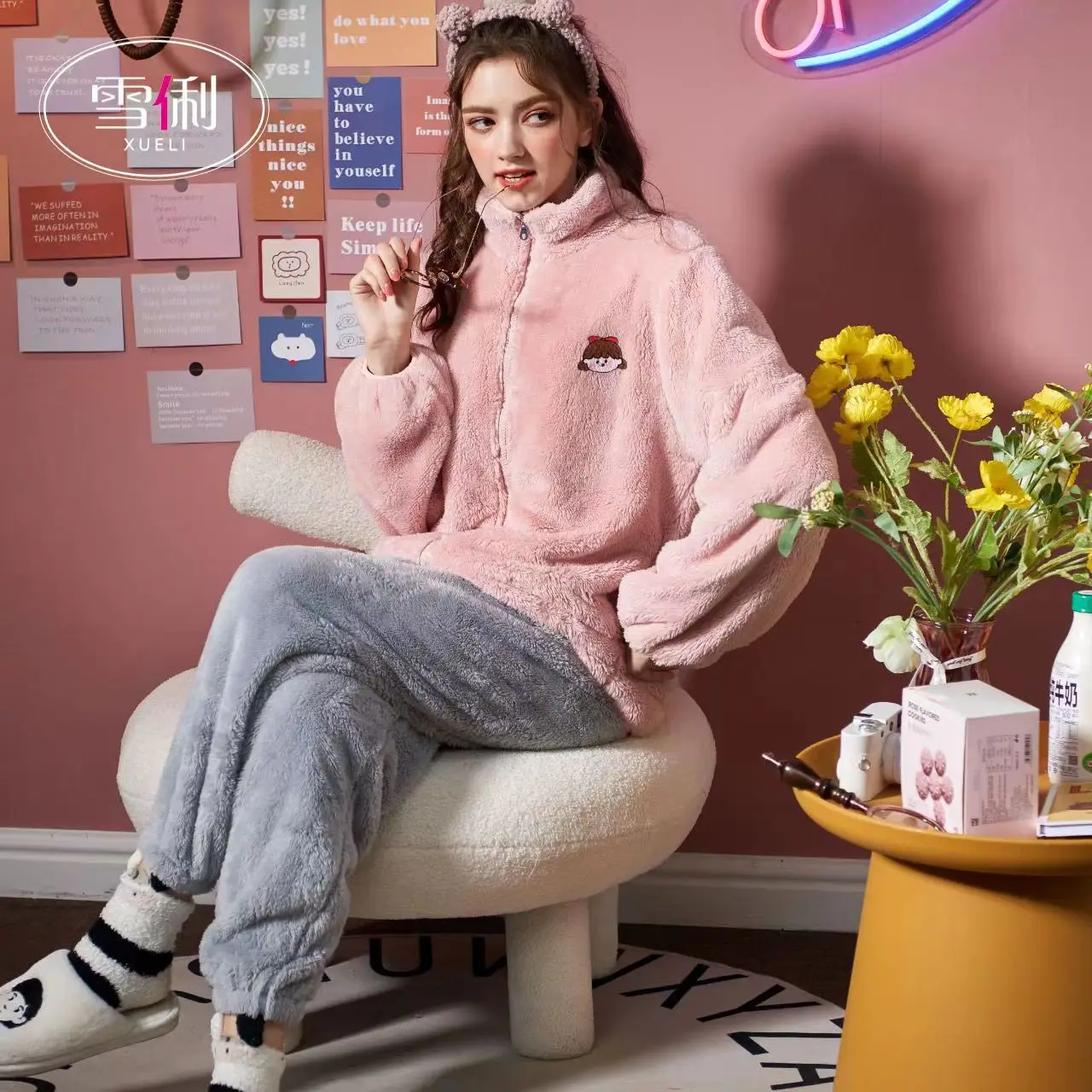 New Sleepwear For Pajamas Simple Thicken Cartoon Nightwear Style Fleece Autumn Winter Cute Suit Warm Sports Women Flannel Coral
New Sleepwear For Pajamas Simple Thicken Cartoon Nightwear Style Fleece Autumn Winter Cute Suit Warm Sports Women Flannel Coral
