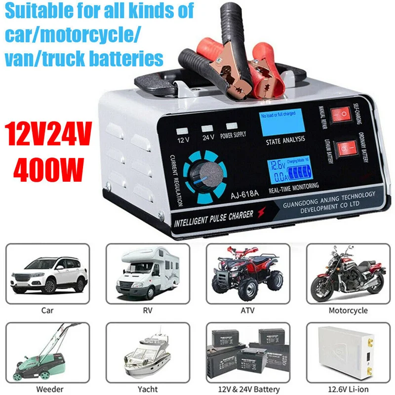 12V/24V 400W Car Battery Charger intelligent pulse repair all-in-one machine lead-acid battery, for Car SUV Truck Motorcycle
12V/24V 400W Car Battery Charger intelligent pulse repair all-in-one machine lead-acid battery, for Car SUV Truck Motorcycle