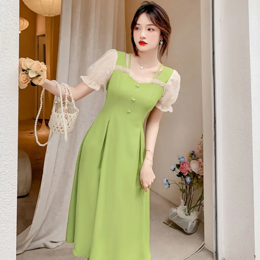 Women One Piece Ladies Korea Dress Summer 2022 New French Style Vintage Patchwork Mesh Square Collar Dresses Dropshipping
Women One Piece Ladies Korea Dress Summer 2022 New French Style Vintage Patchwork Mesh Square Collar Dresses Dropshipping