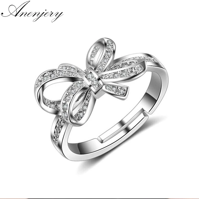 

DAYIN 925 Sterling Silver Rings For Women Mosaic CZ Zircon Bowknot Resizable Rings Bague Femme S-R223