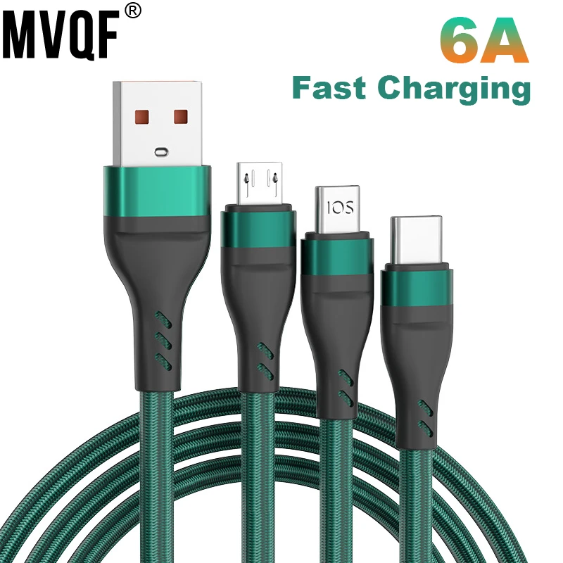 MVQF 3n1 USB Charger Cable Nylon Braided 6A Fast Charging Cord Universal Multiple Ports Charging Cable for Iphone USB C Micro
MVQF 3n1 USB Charger Cable Nylon Braided 6A Fast Charging Cord Universal Multiple Ports Charging Cable for Iphone USB C Micro
