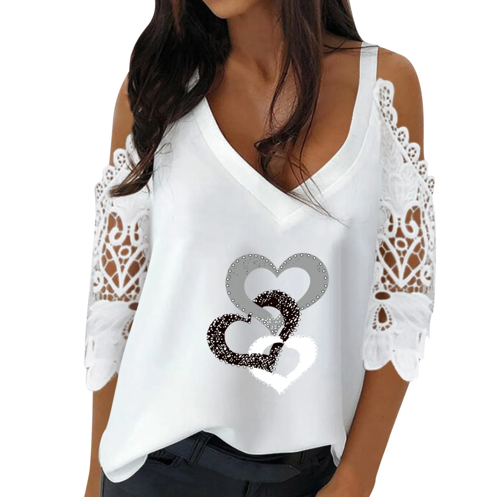 Women's Fashion Heart Print Lace Splice Long Sleeve V Neck Tunic Shirt Blouse Pullover Tops Harajuku Vintage Style Blouse
Women's Fashion Heart Print Lace Splice Long Sleeve V Neck Tunic Shirt Blouse Pullover Tops Harajuku Vintage Style Blouse