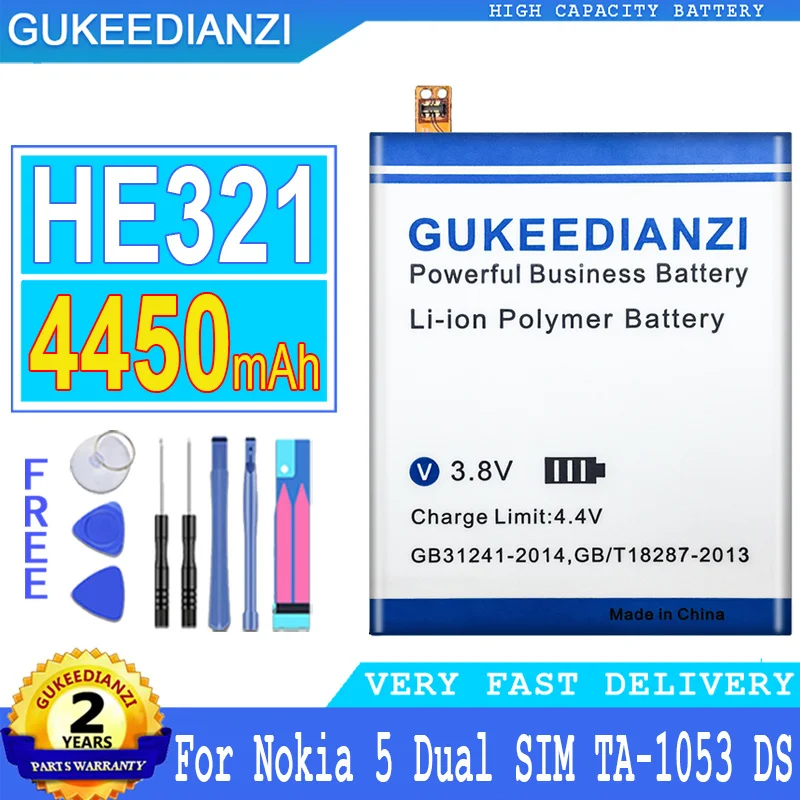 

Bateria 4450mAh 100% Oiginnal High Capacity Battery HE321 HE336 For Nokia 5 Dual SIM (TA-1053 DS) N5 For Nokia 3.1 High Quality