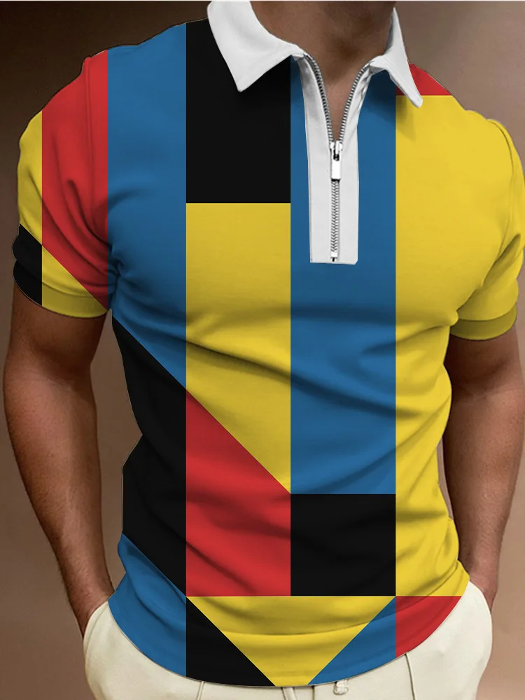 Casual Turn-down Collar Zipper Design Short Sleeve Tops Mens' Slim Pullover Streetwear Summer Fashion Patchwork Men Polo Shirts 
Casual Turn-down Collar Zipper Design Short Sleeve Tops Mens' Slim Pullover Streetwear Summer Fashion Patchwork Men Polo Shirts