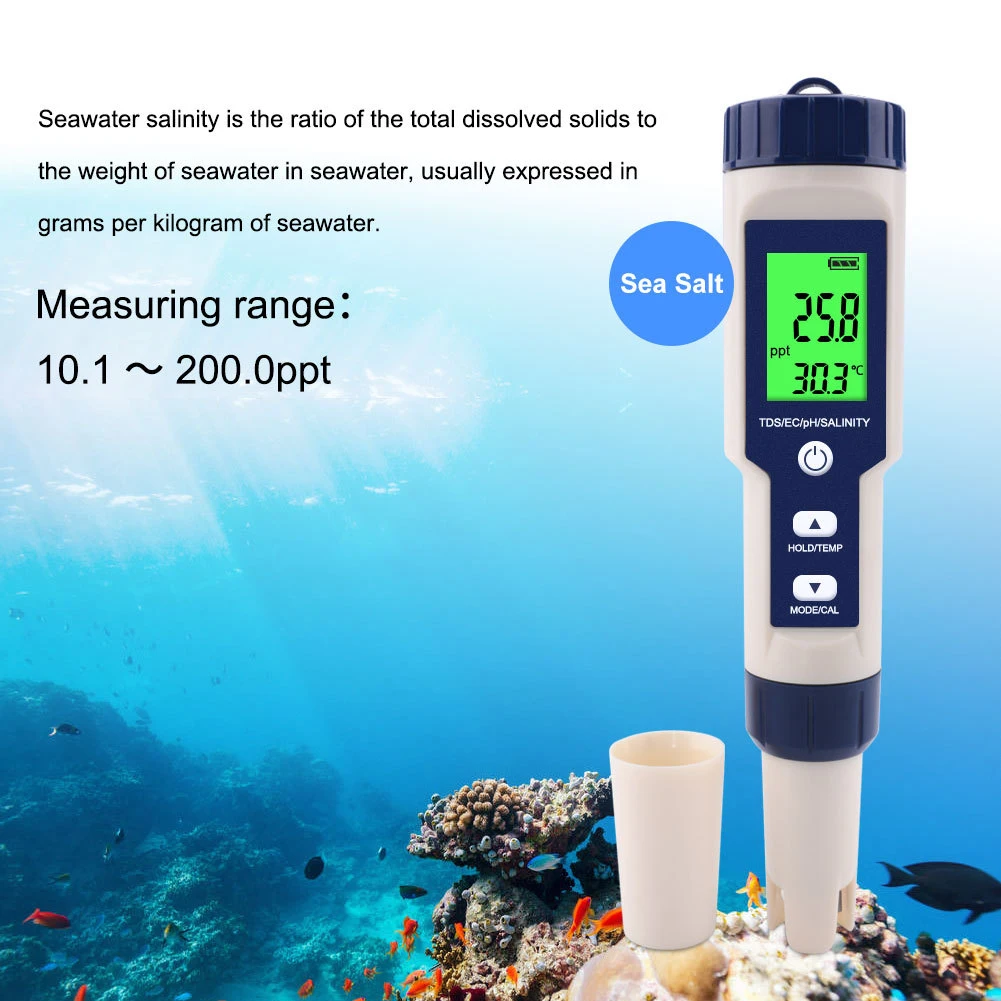 Water Quality Detector 5in 1 TDS/EC/PH/Salinity/Temperature Meter Digital Water Quality Monitor Tester for Pools, Drinking Water
Water Quality Detector 5in 1 TDS/EC/PH/Salinity/Temperature Meter Digital Water Quality Monitor Tester for Pools, Drinking Water