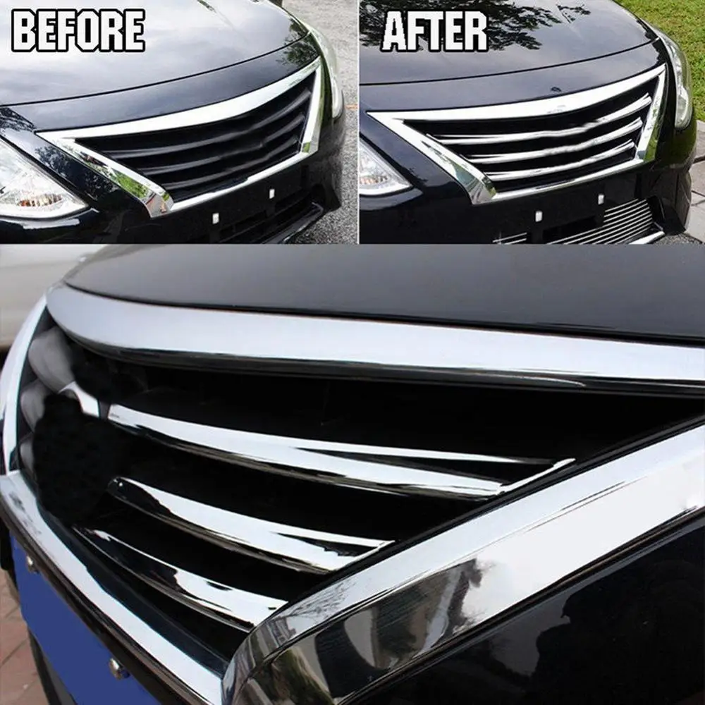 

6Pcs Car Front Mesh Grille Head Bumper Cover Trim for Nissan Sunny Versa 14-17 Car Accessories Exterior