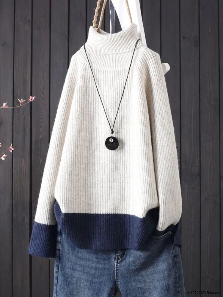 Fashion Sweaters Women's Autumn Winter New Products High Neck Contrast Color Stitching Casual Pullover Oversized Sweater Women
Fashion Sweaters Women's Autumn Winter New Products High Neck Contrast Color Stitching Casual Pullover Oversized Sweater Women