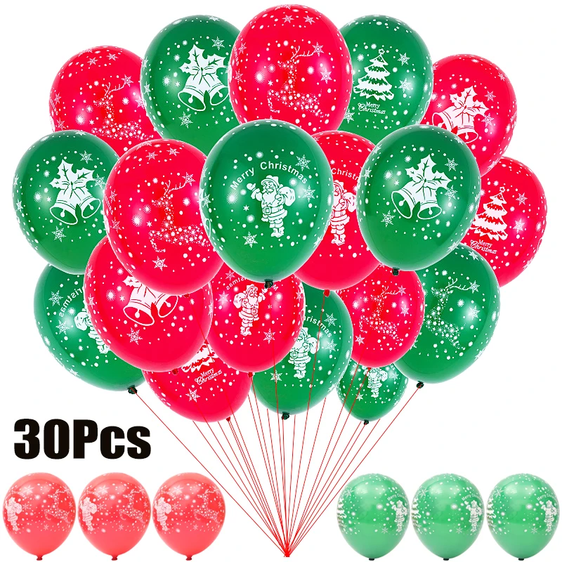 

30Pcs Merry Christmas Latex Balloon 10 Inch Snowflake Santa Claus Elk Printing Balloons Xmas New Year Party Home Decorations