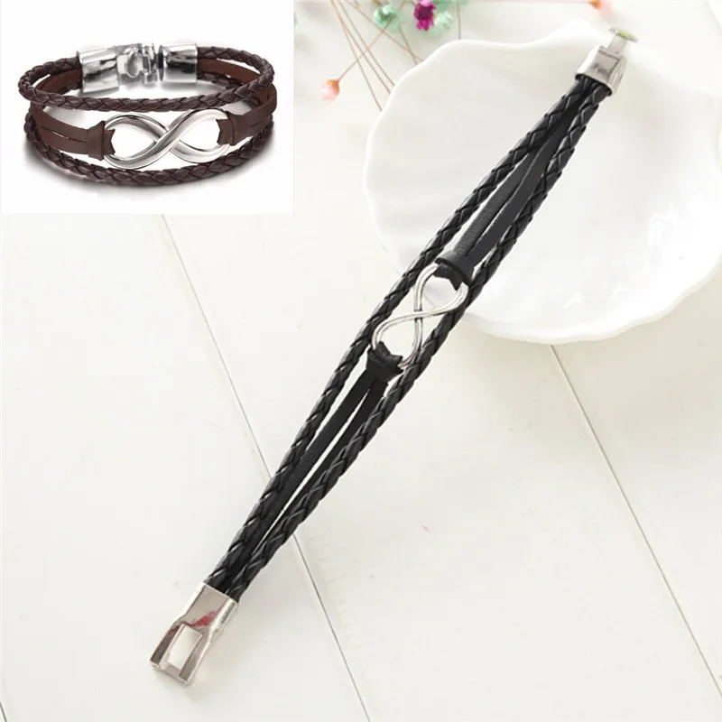 Hand Braided Charms Bracelets Black Brown Leather Rope Bracelets Infinity Bangles Women And Men 2 Colors
Hand Braided Charms Bracelets Black Brown Leather Rope Bracelets Infinity Bangles Women And Men 2 Colors