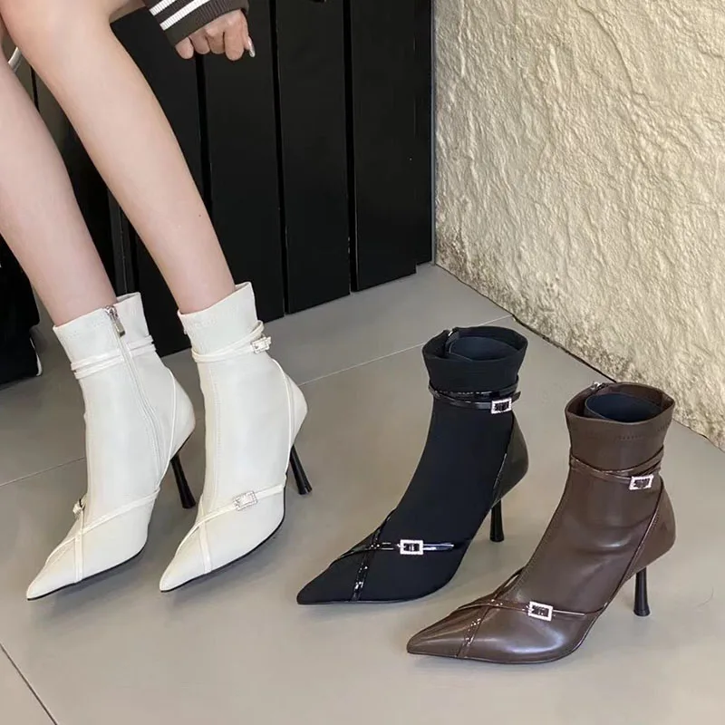 2023 Women Winter New Short Boots Fashion Thin High Heel Elegant Buckle Ankle Boots Pointed Toe Zipper Chelsea botas mujer Shoes 
2023 Women Winter New Short Boots Fashion Thin High Heel Elegant Buckle Ankle Boots Pointed Toe Zipper Chelsea botas mujer Shoes