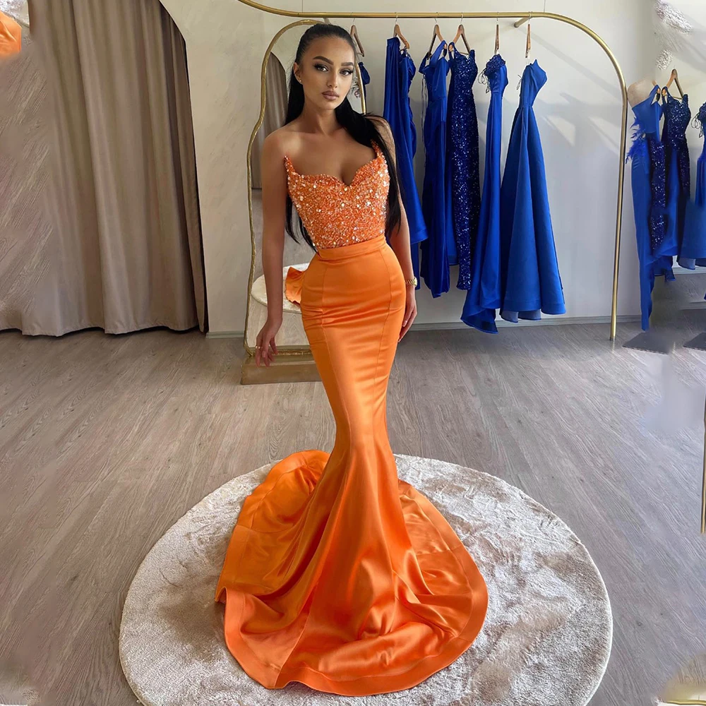 

Sexy Yellow Stunning Beaded Crystal Satin Sheath/Mermiad Prom Dresses Formal Party Grown Evening Women Wear 2023