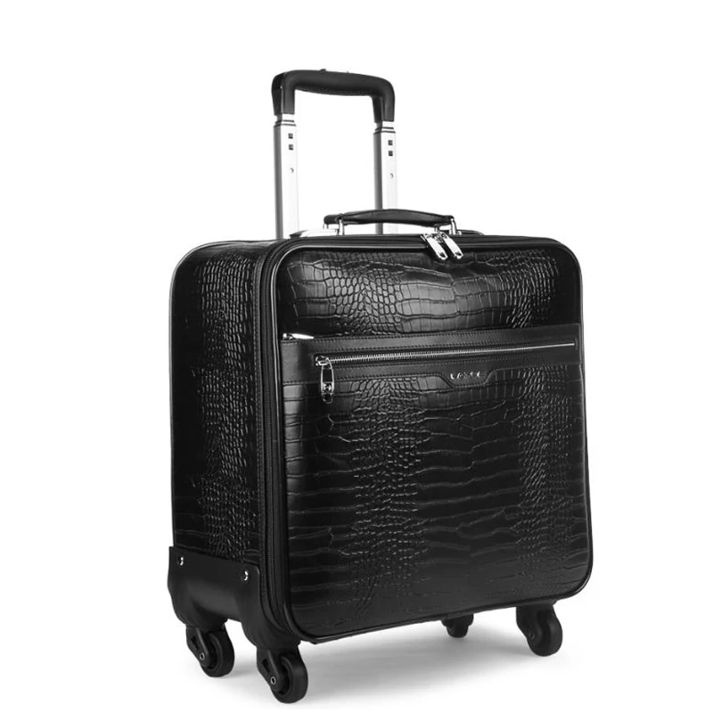 

16"18"20" Inch Crocodile Pattern Suitcases Cabin Size Leather Trolley Suitcase Spinner Hand Luggage Bag For Business