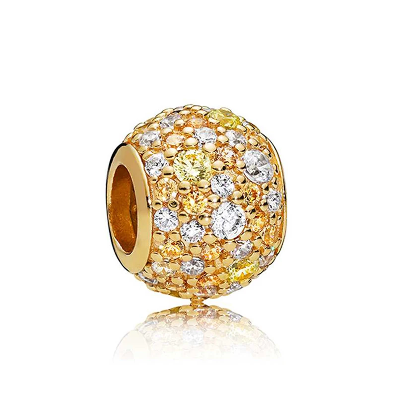 

Authentic 925 Sterling Silver Bead Shine Golden Pave Ball Charm Fit Pandora Women Bracelet Bangle Gift DIY Jewelry
