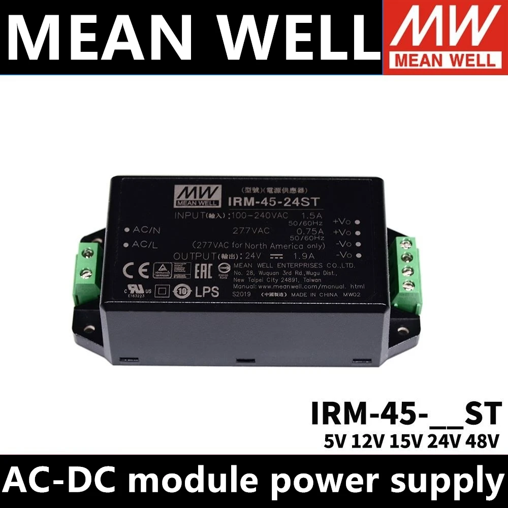 MEAN WELL IRM-45-5ST IRM-45-12ST IRM-45-15ST IRM-45-24ST IRM-45-48ST Single Output module power supply screw terminal type 
MEAN WELL IRM-45-5ST IRM-45-12ST IRM-45-15ST IRM-45-24ST IRM-45-48ST Single Output module power supply screw terminal type