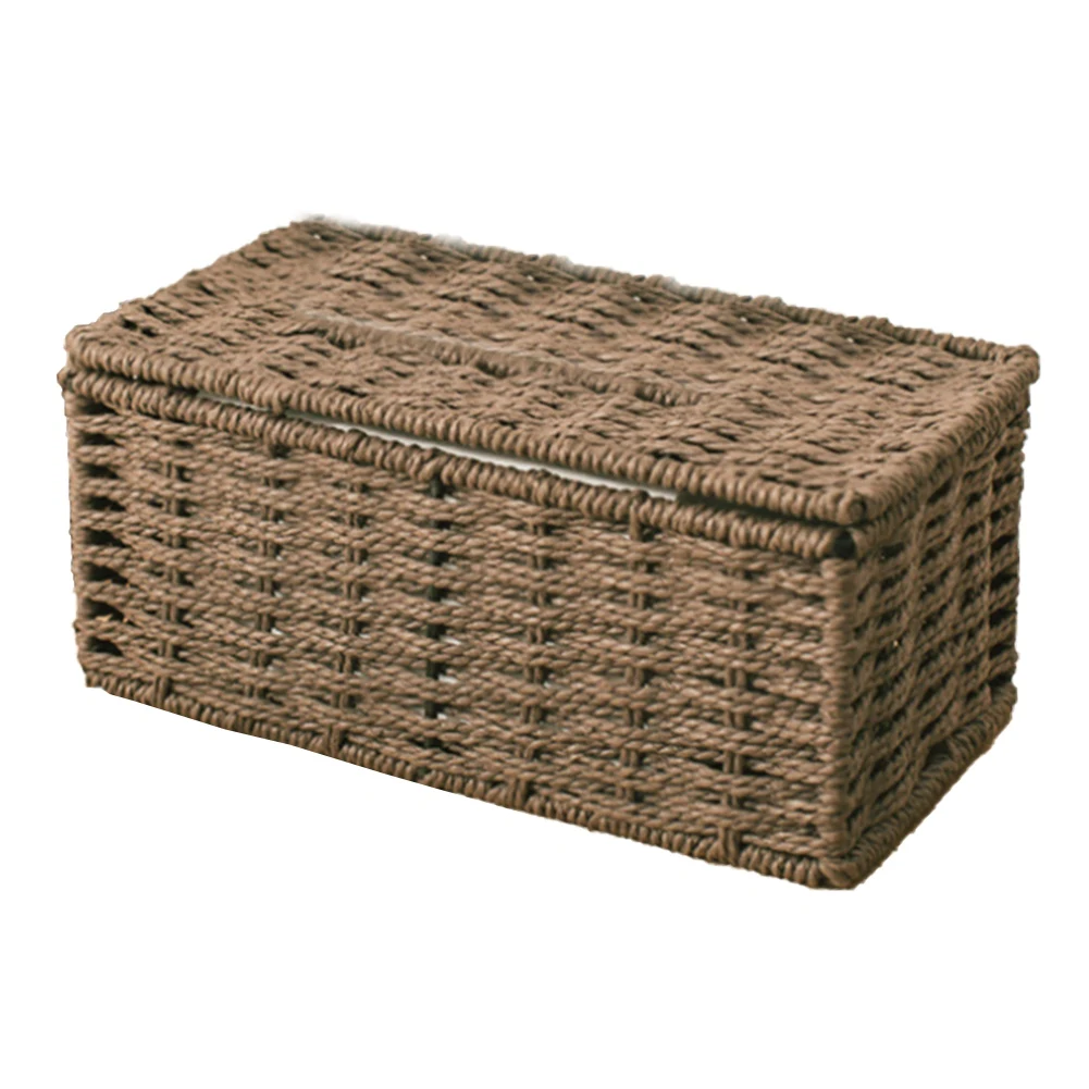 

Rattan Tissue Box Vintage Napkin Holder Case Clutter Storage Container Cover Living Room Desk Decoration (Coffee)