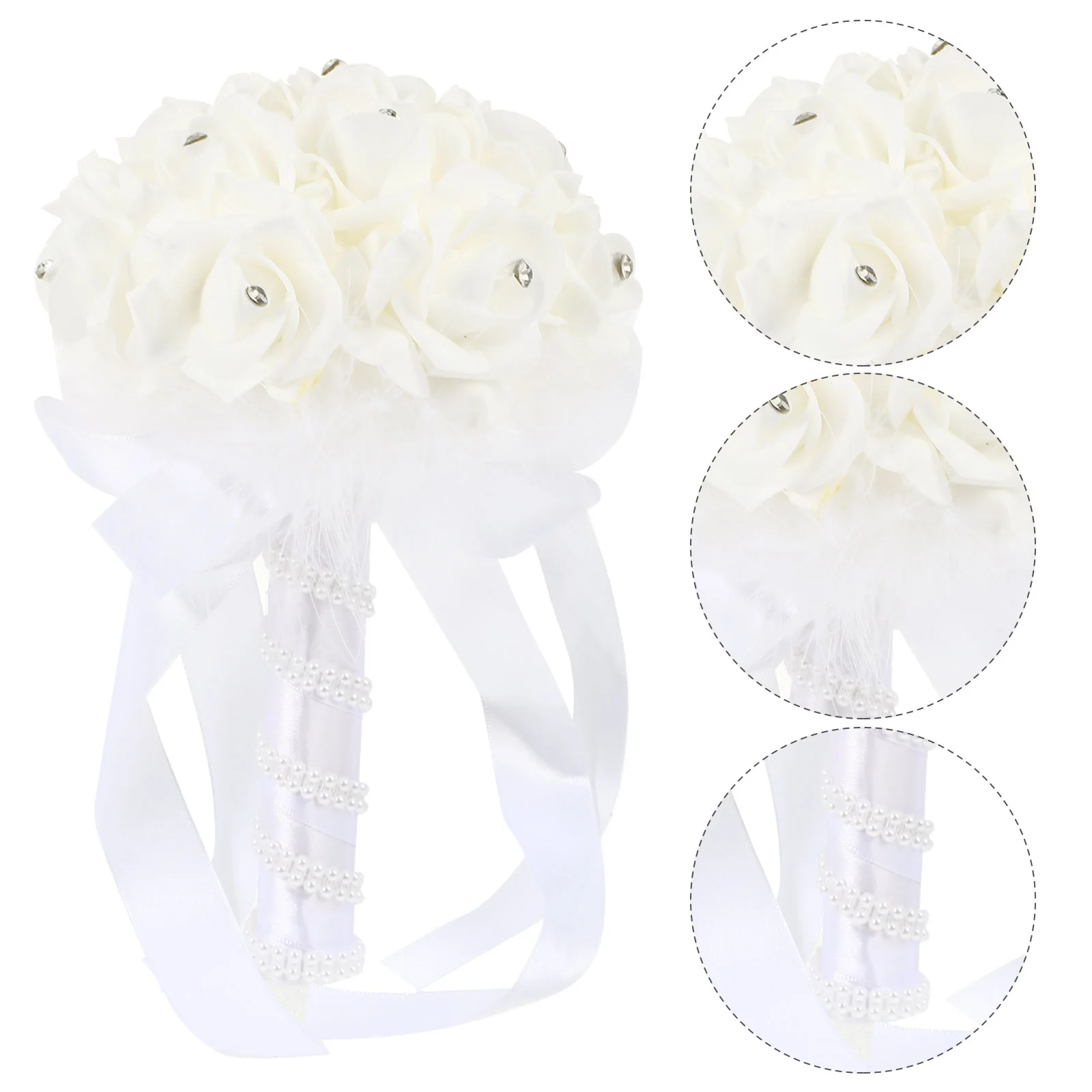 

Bouquet Bridal Flowers Flower Fake Wedding Artificial Hand Bride Holding Crystals Silk Bouquets Decor Roses Lace Ribbons Soft
