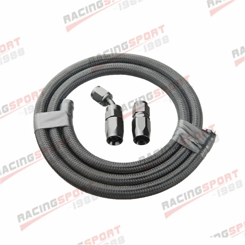 

AN4 AN6 AN8 AN10 AN12 AN16 0+45 Degree Swivel Hose End Black+1M (3.3FT) Nylon Braided Fuel Hose Line Oil Pipe Kit