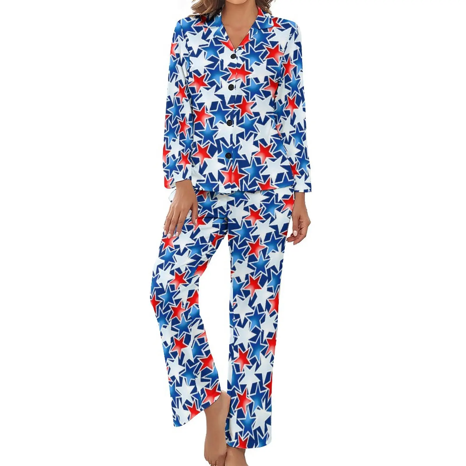 Stars Print Pajamas Autumn 2 Pieces Red White and Blue Kawaii Pajama Sets Lady Long-Sleeve V Neck Casual Custom Nightwear
Stars Print Pajamas Autumn 2 Pieces Red White and Blue Kawaii Pajama Sets Lady Long-Sleeve V Neck Casual Custom Nightwear