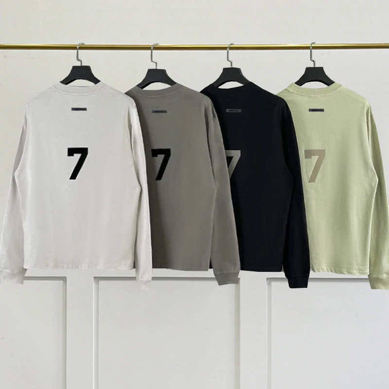 New Essentials Oversized Long Sleeve T Shirt Flocking 7 Logo Summer Loose T-Shirt Unisex Hip-Hop 100% Cotton T-Shirts
New Essentials Oversized Long Sleeve T Shirt Flocking 7 Logo Summer Loose T-Shirt Unisex Hip-Hop 100% Cotton T-Shirts