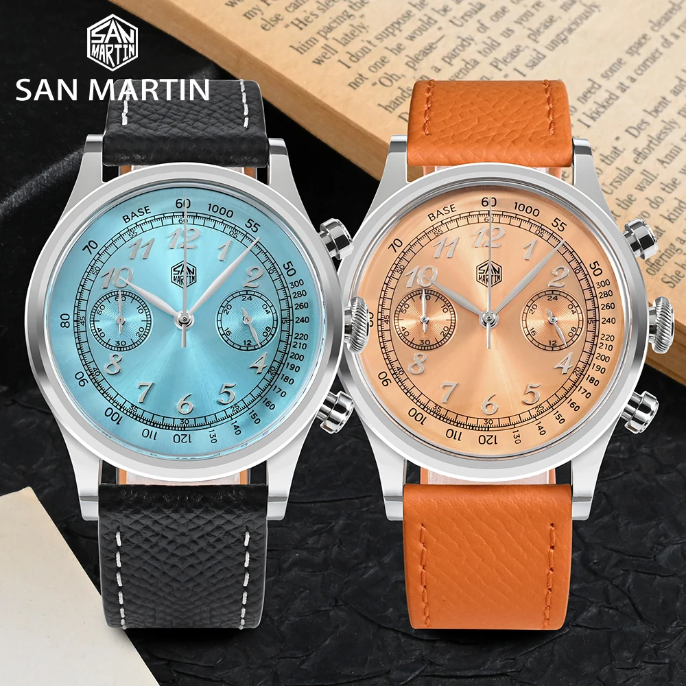 

San Martin 38mm Classic Quartz Chronograph Mens Watches Top Luxury Roman Numeral Dial Mechanical Sapphire Glass Wristwatch