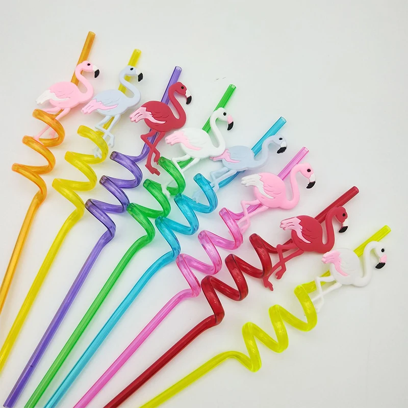 

4pc Plastic Drinking Straw Reusable Animal Flamingo unicorn For Kids Jungle Safari Birthday Party Decorations Random Color