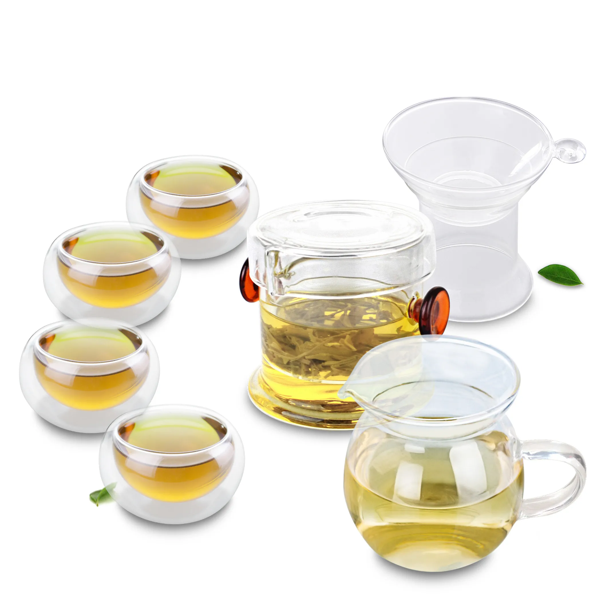 1x Gongfu Tea Set Glass-150ml Heat-Resisting Mini Tea Pot+Strainer+Pitcher+4pcs Cup
1x Gongfu Tea Set Glass-150ml Heat-Resisting Mini Tea Pot+Strainer+Pitcher+4pcs Cup
