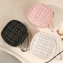 Large Square Plaid Cosmetic Bag Lipstick Makeup Case Money Card Coin Pouch Toiletries Sanitary Napkin Organizer Small Tote