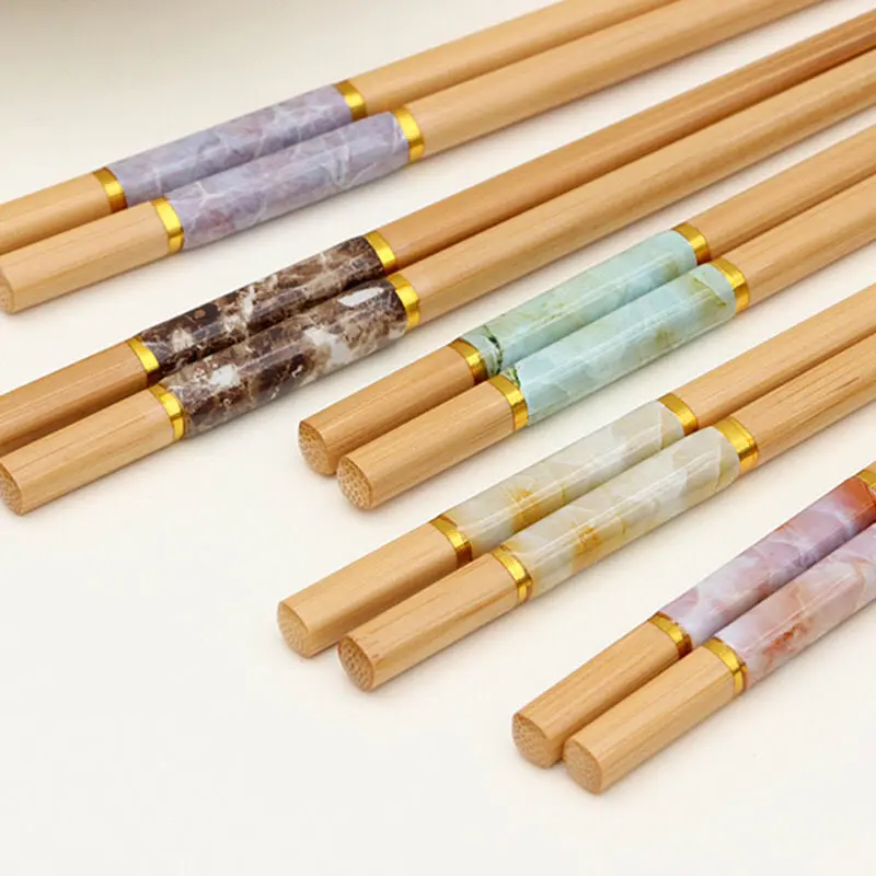 

5 Pairs Chopsticks Set Marbling Anti-skid Chinese style Sushi Rice Chopsticks Bamboo Wood Kitchen Tableware Dinnerware Set Gift