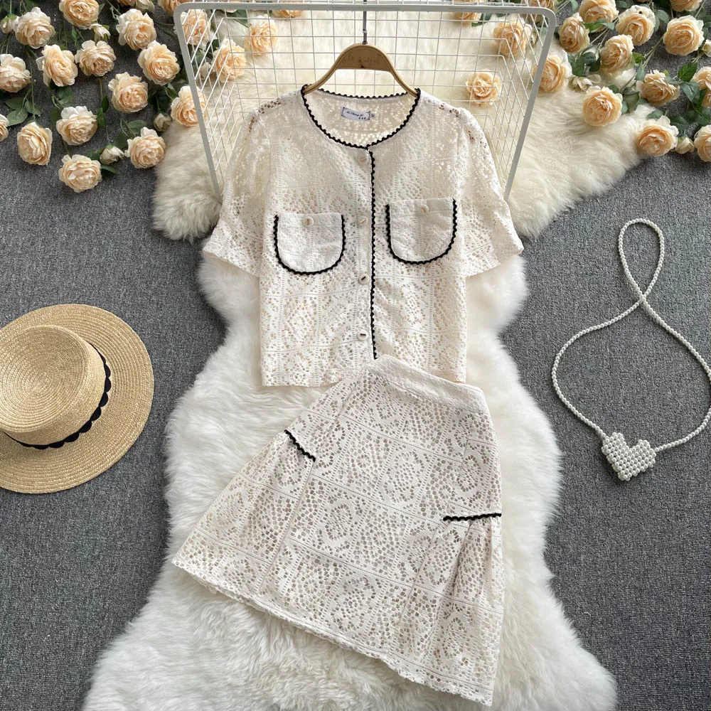 2022 Summer New Classic Style Hollow out Lace Suit, Puff Sleeve Shirt High Waist A- line Skirt Two-Piece Set
2022 Summer New Classic Style Hollow out Lace Suit, Puff Sleeve Shirt High Waist A- line Skirt Two-Piece Set