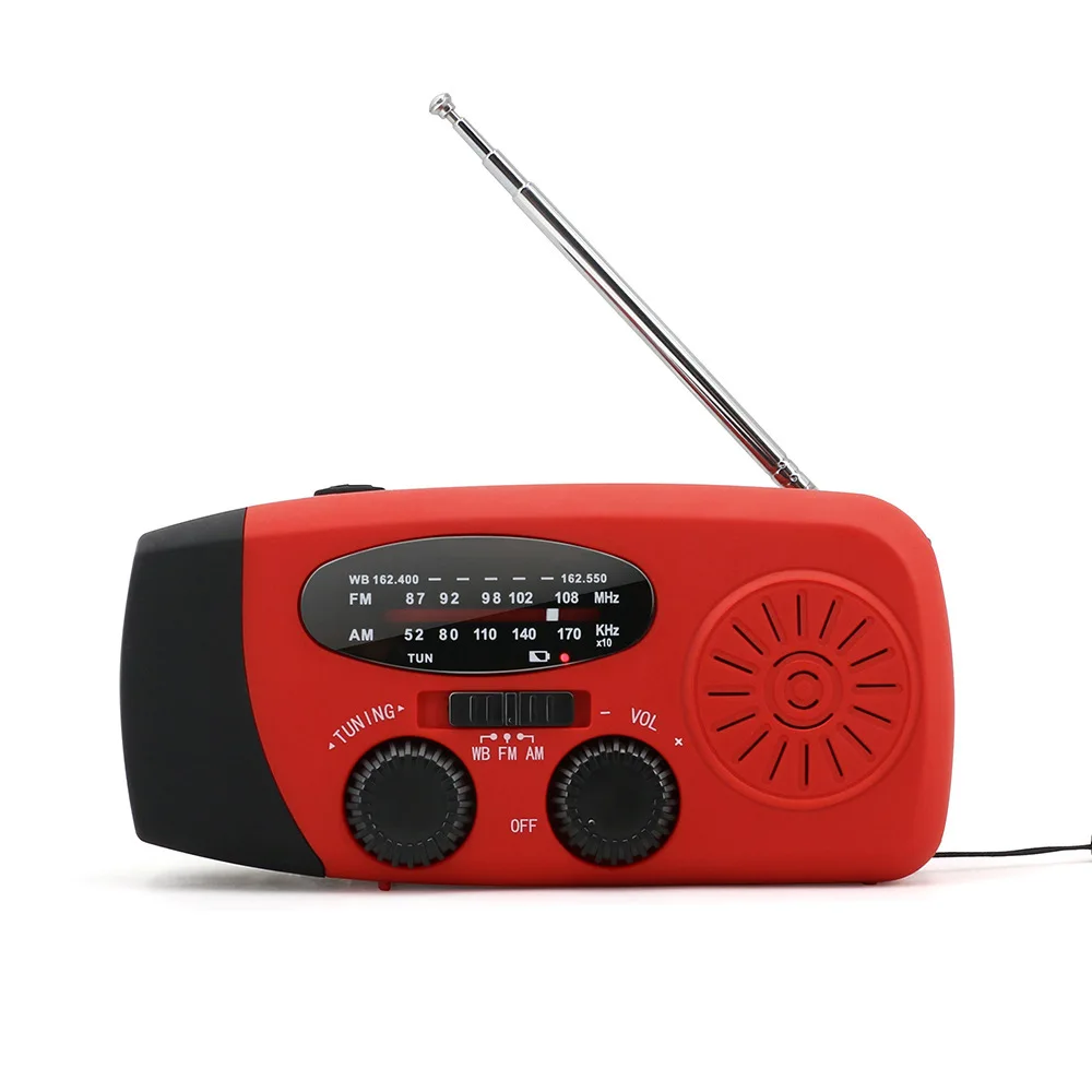 

Многофункциональное аварийное радио на солнечной батарее с ручным управлением FM AM WB NOAA, погодное радио 2000 мАч, USB зарядка, фонарик, внешний аккумулятор