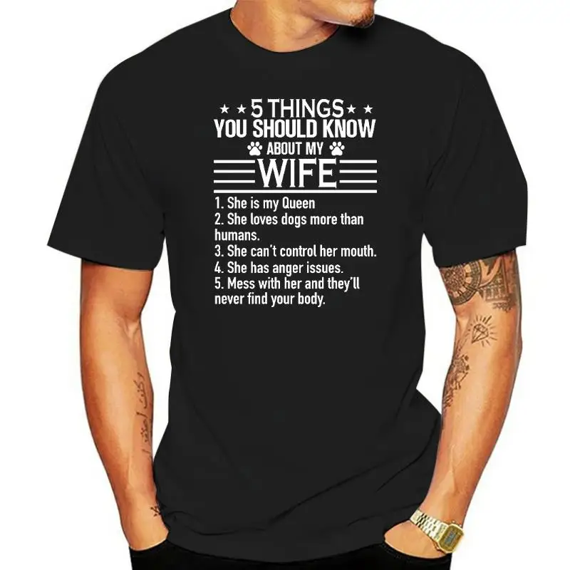 

100% Cotton 5 Things You Should Know About Wife To Husband Funny Sayings Summer Men Novelty T-Shirt EU Size Women Streetwear Tee