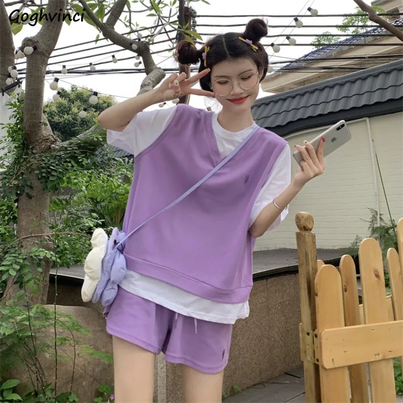 Women Sets Patchwork Fake 2 Piece T-shirts Drawstring Shorts Korean Style Fashion Casual Office Female Summer Streetwear Chic
Women Sets Patchwork Fake 2 Piece T-shirts Drawstring Shorts Korean Style Fashion Casual Office Female Summer Streetwear Chic