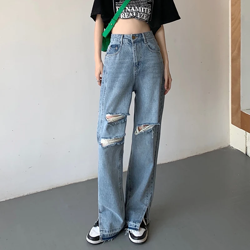 S-XL 2022 Summer Woman high wiast Loose Ripped jeans streetwear trouser casual Split Wide leg Long denim pants womens(72962
S-XL 2022 Summer Woman high wiast Loose Ripped jeans streetwear trouser casual Split Wide leg Long denim pants womens(72962