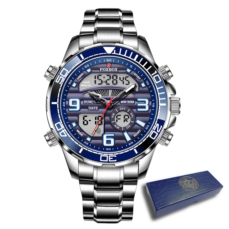 Часы наручные LIGE Foxbox Мужские Цифровые брендовые Роскошные спортивные Кварцевые