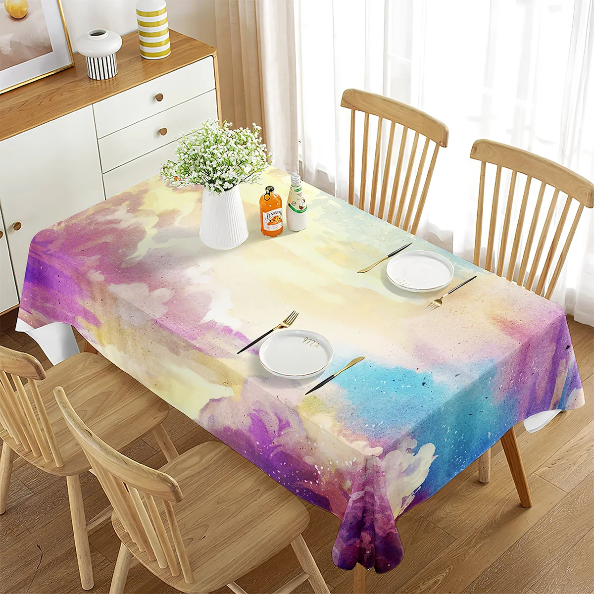 

Watercolor Painting Tablecloth Colourful Graffiti Pattern Rectangle Table Cover for Living Room Dining Room Coffee Table Decor