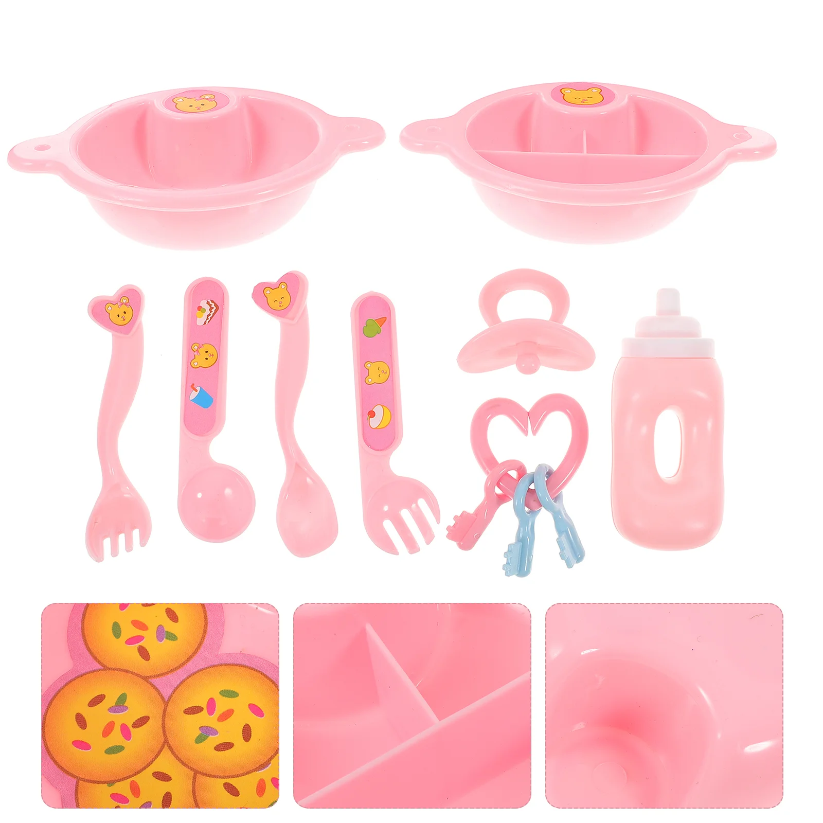 Feeding Toys Bowl Tray Forks Set Plates Tableware for Pretend Play Role Playing Toys
Feeding Toys Bowl Tray Forks Set Plates Tableware for Pretend Play Role Playing Toys