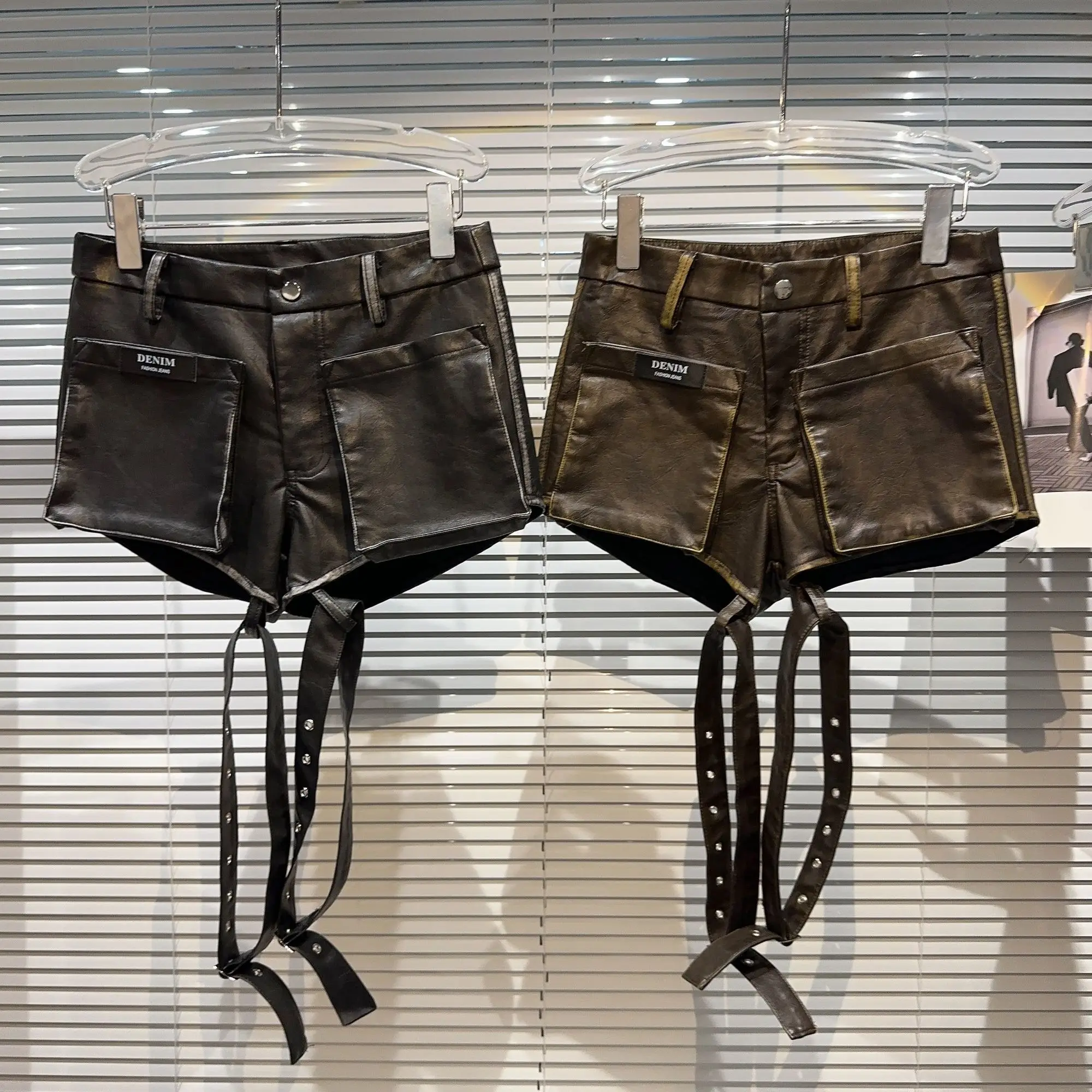 Women Black Biker Faux Leather Shorts Metallic Sexy Paper Bag Bandage Shorts with Big Dual Pocket
Women Black Biker Faux Leather Shorts Metallic Sexy Paper Bag Bandage Shorts with Big Dual Pocket