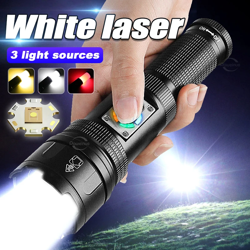 2023 Newest White Laser LED Flashlight Long Shot Rechargeable Torch Light High Power Flashlights 1800M Powerful Tactical Lantern
2023 Newest White Laser LED Flashlight Long Shot Rechargeable Torch Light High Power Flashlights 1800M Powerful Tactical Lantern