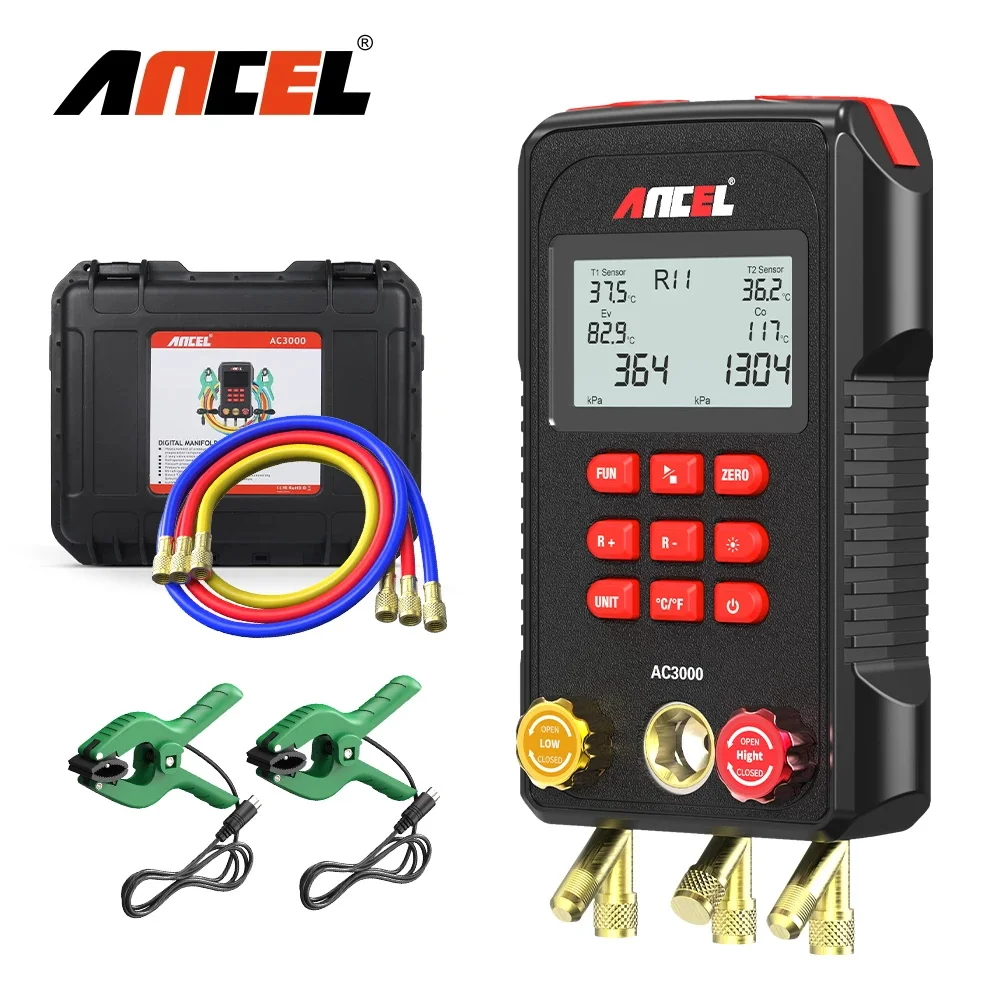 ANCEL AC3000 Manifold Digital Gauge Refrigeration Leak Tester Vacuum Pressure Temperature Gauge Tools Digital Manifold Meter
ANCEL AC3000 Manifold Digital Gauge Refrigeration Leak Tester Vacuum Pressure Temperature Gauge Tools Digital Manifold Meter