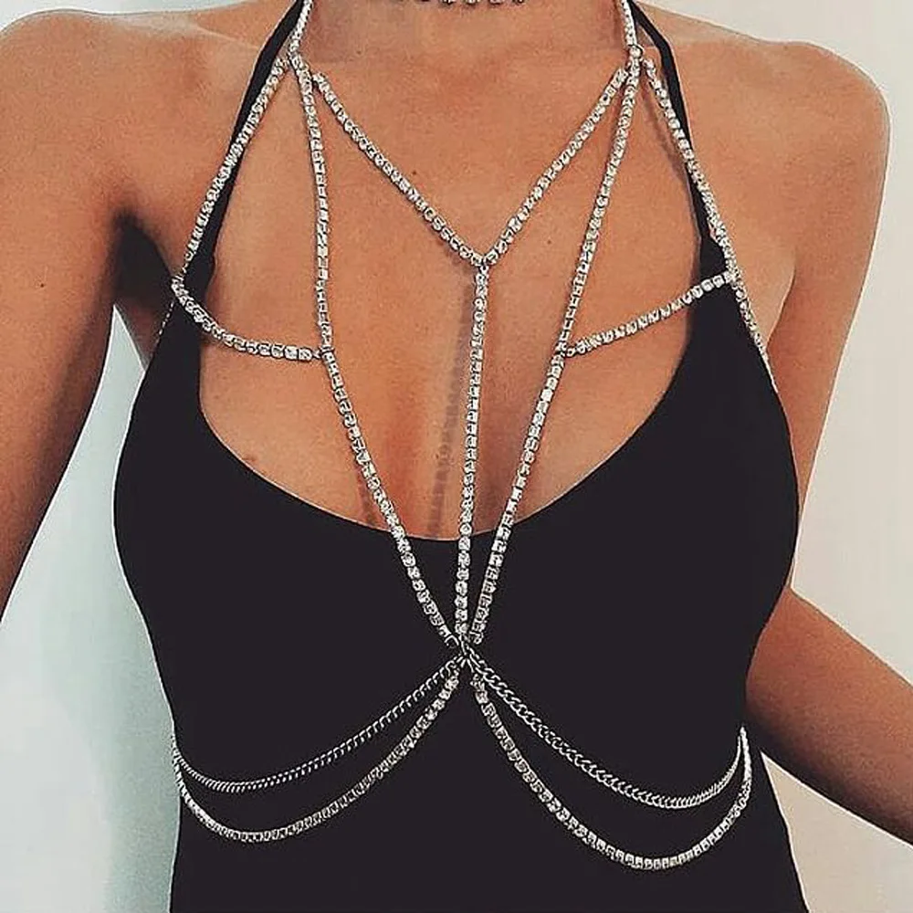 Rhinestone Bikini Chest Chain Crystal Harness Silver Gold Sexy Bra Body Chain Waist Belly Necklace Beach Body Jewelry For Women
Rhinestone Bikini Chest Chain Crystal Harness Silver Gold Sexy Bra Body Chain Waist Belly Necklace Beach Body Jewelry For Women