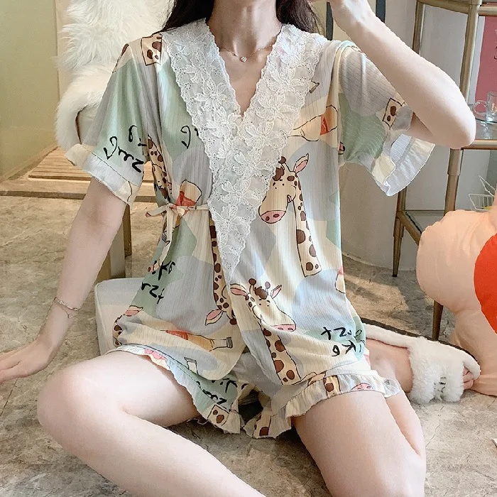 Pajama Sets Women 2022 New Summer Cotton V-neck Lace 2PCS Kimono Casual Cool Cartoon Sleepwear Hot Sales Women's Sleep & Lounge
Pajama Sets Women 2022 New Summer Cotton V-neck Lace 2PCS Kimono Casual Cool Cartoon Sleepwear Hot Sales Women's Sleep & Lounge