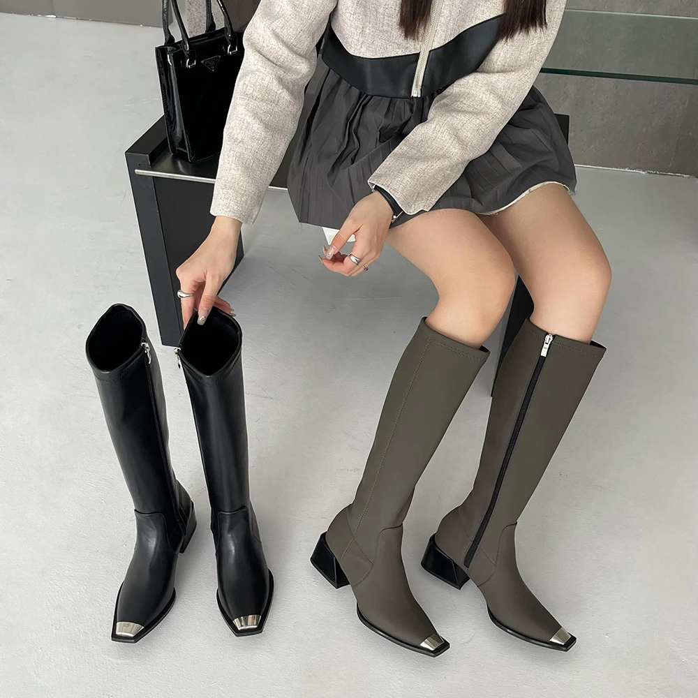 Square Toe Women Knee High Boots Black Mixed Color Side Zipper Thick Mid Heels Knight Western Boties Fashion Winter Party Botas
Square Toe Women Knee High Boots Black Mixed Color Side Zipper Thick Mid Heels Knight Western Boties Fashion Winter Party Botas