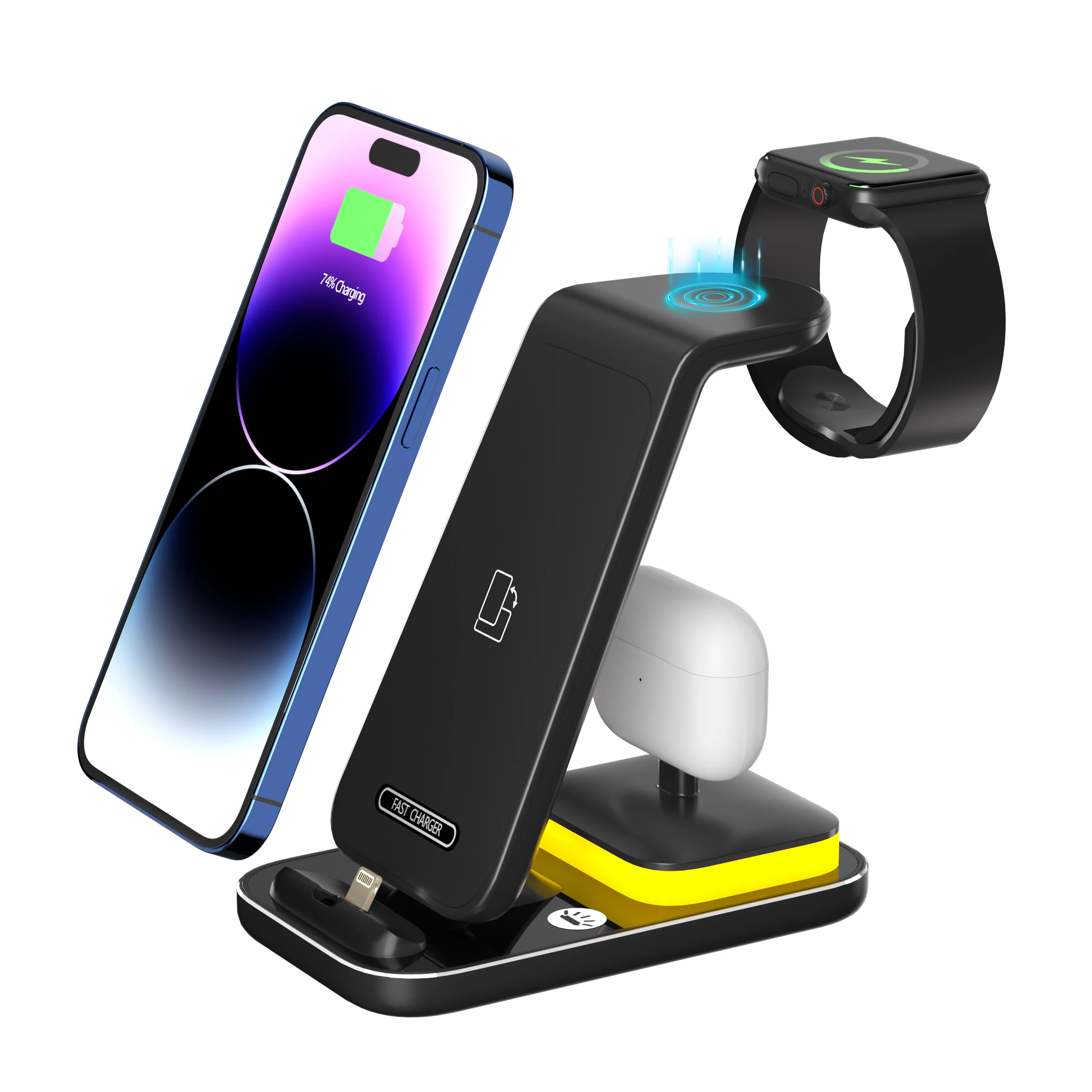

Wireless Charger 3 in 1 For iPhone 14 13 12 Pro Max 15W Qi Fast Charging Dock Station For Apple Watch Series 8 7 Chargers Stand
