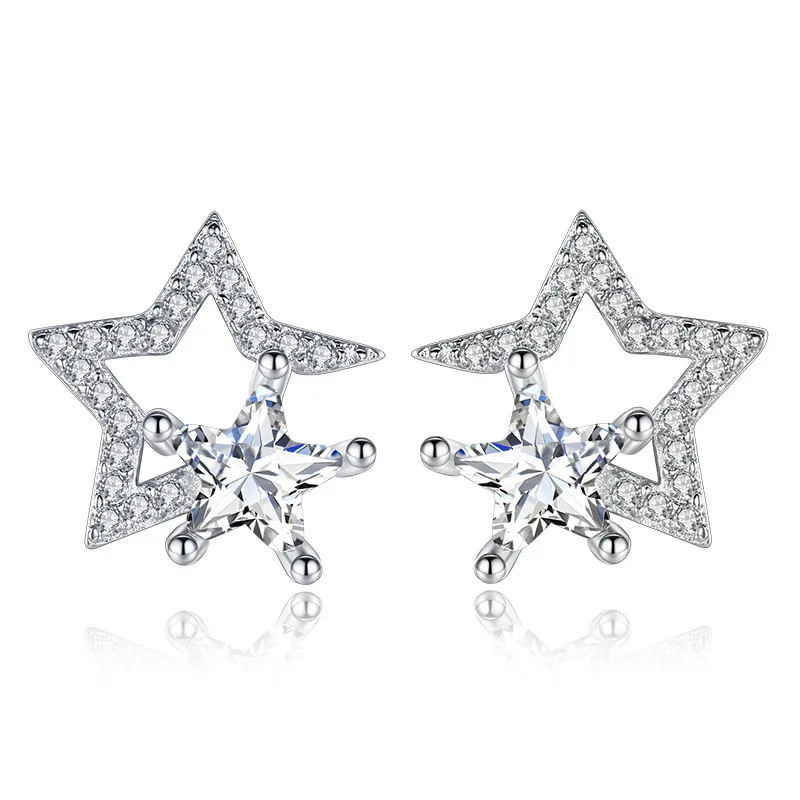 Fashion Light Luxury Style Five-pointed Star Earrings Brass With Zirconia Bright Earrings For Women Silver Plated Gift Jewelry
Fashion Light Luxury Style Five-pointed Star Earrings Brass With Zirconia Bright Earrings For Women Silver Plated Gift Jewelry